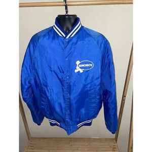 VINTAGE Warwick Jacket Mens Large Blue Varsity Bomber Snoboy‎ Sno Boy Advertise